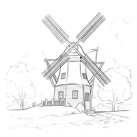 Windmill Coloring Page Coloring Corner