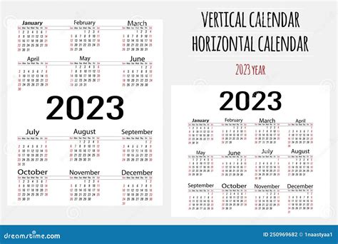 Vertical And Horizontal Simple Calendar For 2023 2023 Calendar Layout