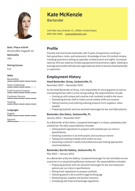 20 Bartender Resume Examples Pdf And Word Downloads