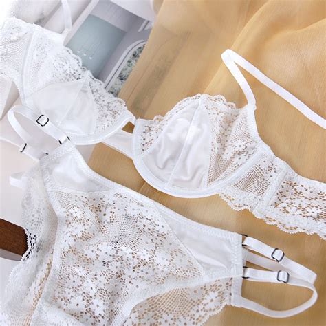 Sexy Lingerie Ultra Thin Satin Lace Lingerie Bra Set Lingerie