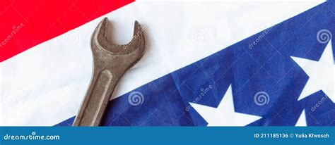 Wrench On American Flag Background Stock Photo Image Of Labor