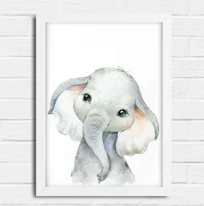 Quadro Decorativo Elefantinho Lindo Aquarela Safari SKU 2246 Loja Da