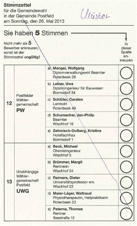 Sonntag ist Wahl Postfelder Wählergemeinschaft