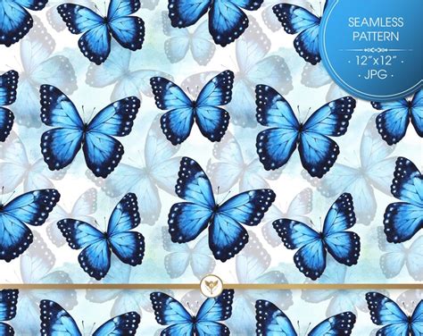 Blue Butterfly Digital Paper Watercolor Butterfly Seamless Etsy