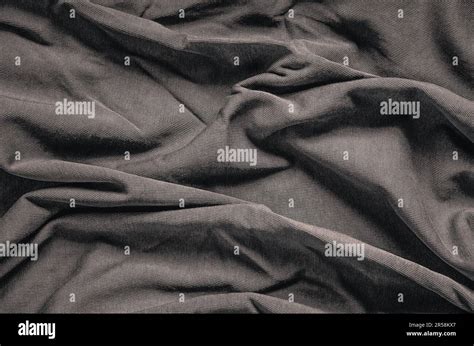 Black And White Wrinkled Fabric Texture Close Up Of Soft Cotton Cloth