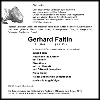 Traueranzeigen Von Gerhard Faltin Nordwest Trauer De