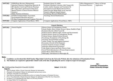 Revised Date Sheet For B A B Sc B Home Science Ug Programmes