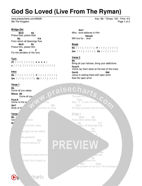 God So Loved Live From The Ryman Chords Pdf We The Kingdom Praisecharts