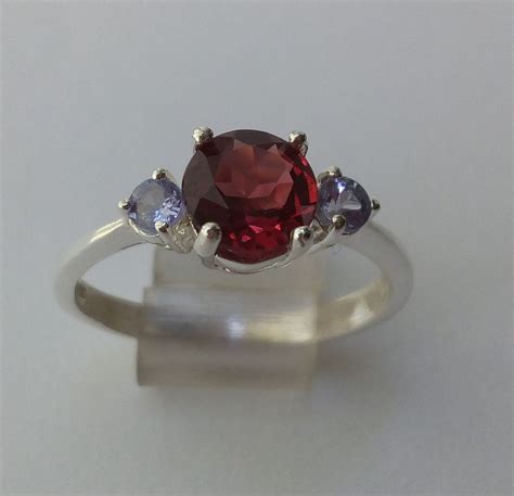 Natural Red Garnet Tanzanite Ring Sterling Silver Solitaire Etsy