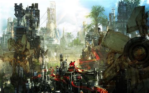 Artwork Fantasy Art Digital Art City Futuristic Ruin Wilderness Nature