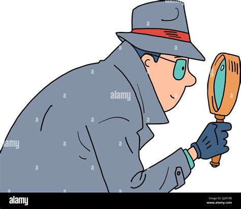 Detective And Magnifying Glass A Private Detective A Man In A Coat Hat And Glasses Stock