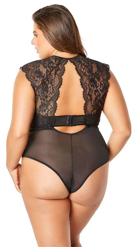 Plus Size Adelle Dramatic Lace Teddy Plus Size Red Lace Teddy