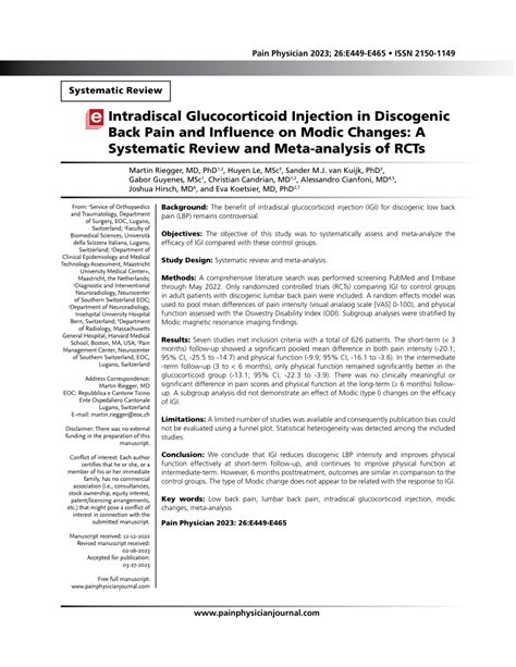 (PDF) Intradiscal Glucocorticoid Injection in Discogenic Back Pain and ...