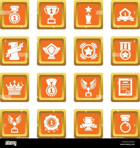 Awards Medals Cups Icons Set Orange Square Vector Stock Vector Image