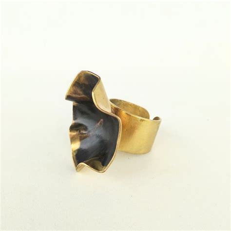 Dramatic Brass Black Ring Statement Jewelry