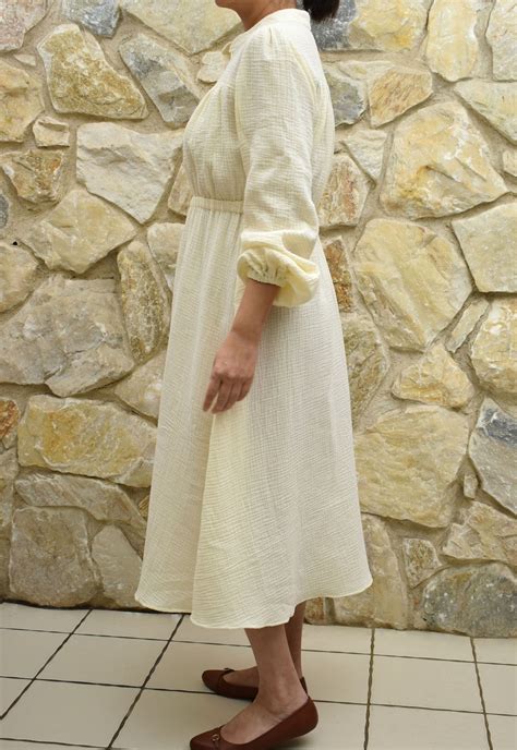 Women S Cotton Gauze Long Dress Long Sleeve Dress Etsy