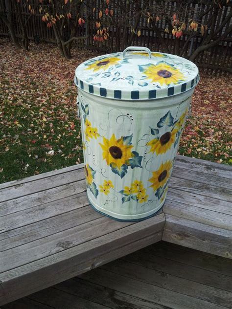 Decorative Hand Painted Gallon Galvanized Metal Trash Garbage