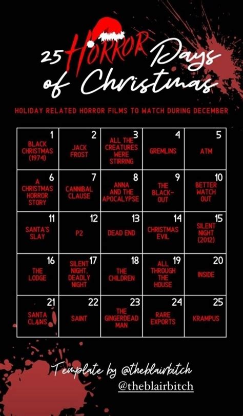 The Calendar For Horror Days And Christmas