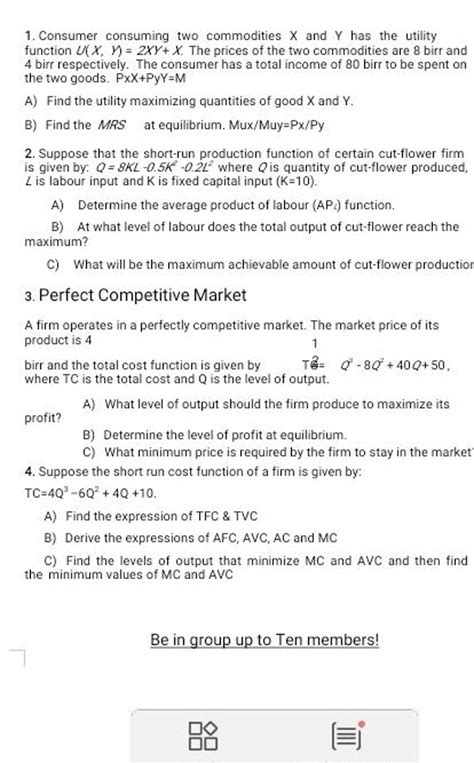 1 Consumer Consuming Two Commodities X And Y Has The Utility Function U