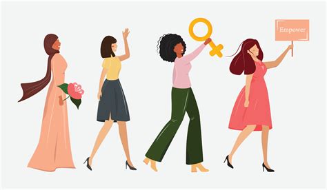 Feminism And Equality Gender Concept Illustration Group Of Happy Diverse Women Four Women Of