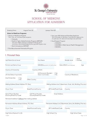 Fillable Online Sgu SCHOOL OF MEDICINE APPLICATION FOR ADMISSION Sgu