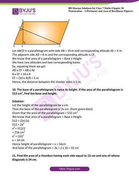 RD Sharma Solutions For Class 7 Maths Chapter 20 Mensuration I