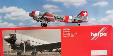 Herpa Wings 1 200 Metallmodell Douglas DC 3 Swissair 570558