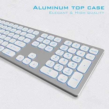 POWZAN Aluminum Quiet Wired Keyboard Backlit- Slim Chiclet Keyboard ...