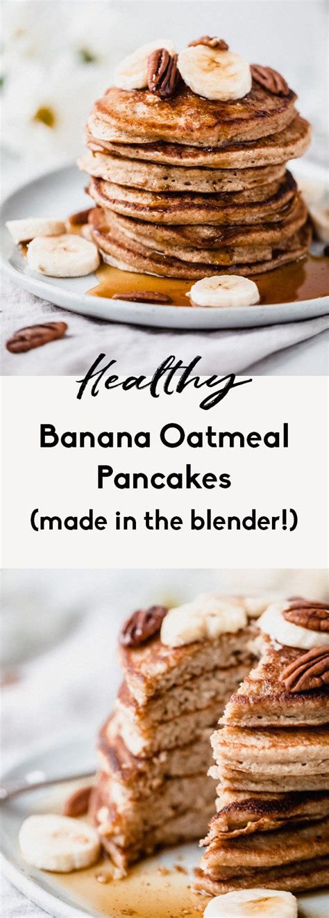 A Stack Of Pancakes With Banana Slices On Top And The Words Healthy