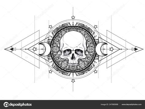 Human Skull Lotus Mandala Inspired Sacred Geometry Ayurveda Symbol