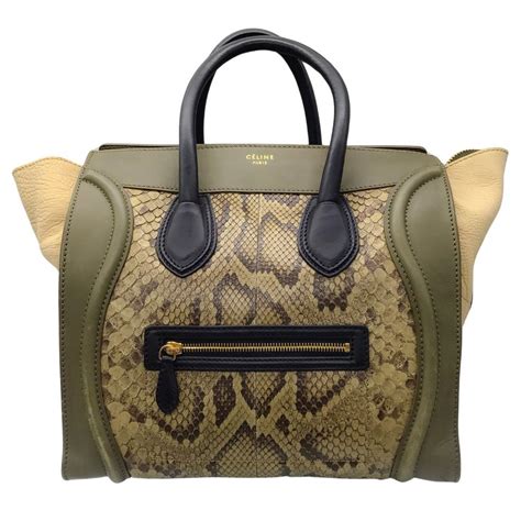 Celine Olive Green Leather And Python Skin Leather Mi Gem