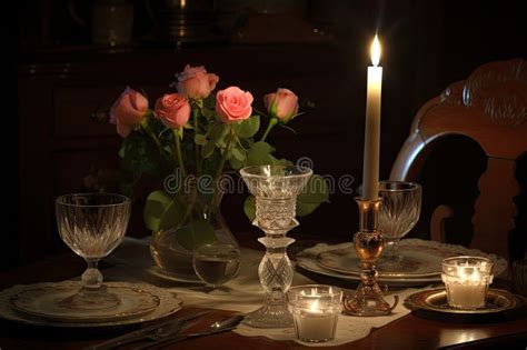 Cena A La Luz De Las Velas Para Dos Con Gafas De Cristal De China Y