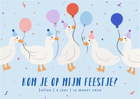 Uitnodiging Kinderfeestje Met Gansjes Ballonnen Kaartje Go