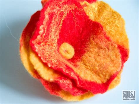 Red Felt Flower Felt Flowers Red And Yellow Felted Flower Brooch