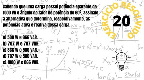 Exerc Cio Resolvido C Lculo Da Pot Ncia Ativa E Reativa Youtube