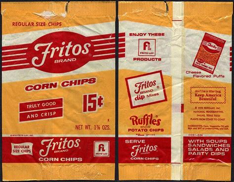 Frito Lay Fritos Brand Corn Chips 15 Cent Bag 1970s Sweet