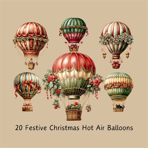 Festive Christmas Hot Air Balloon Clipart 300 Dpi PNG Transparent