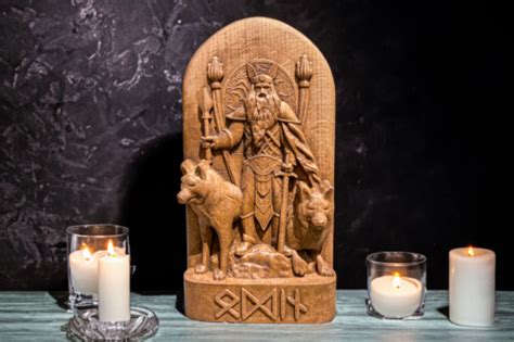 Odin Statue Allfather Wotan Norse Gods Wood Carving Altar Heathen Asatru Viking Ebay