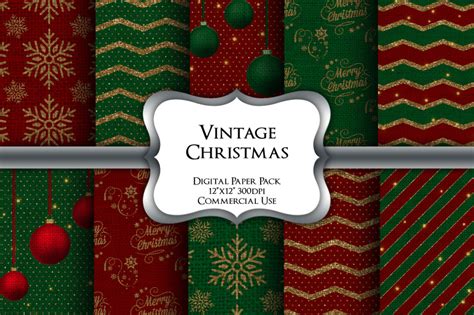 Vintage Christmas Digital Paper Pack By Party Pixelz Thehungryjpeg