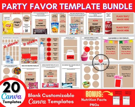 Party Favor Template Bundle Canva Templates For Adult And Etsy