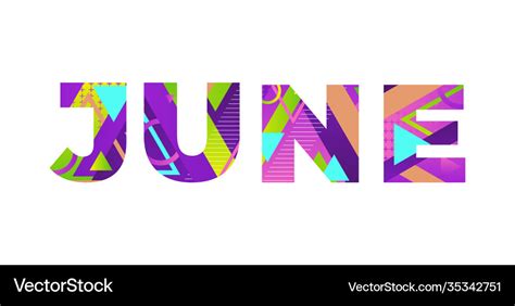 June Concept Retro Colorful Word Art Royalty Free Vector