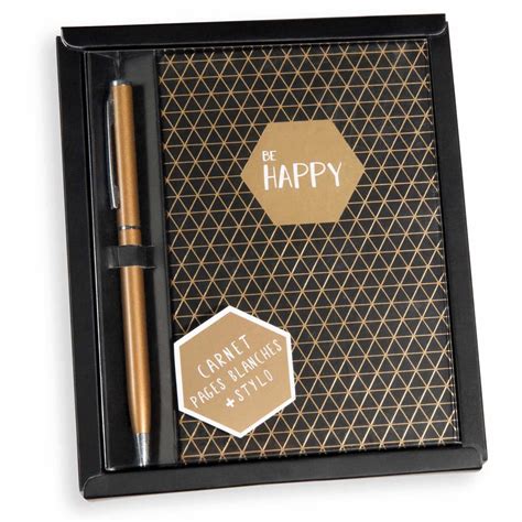 Kit carnet de notes et stylo noir et doré MODERN Maisons du Monde