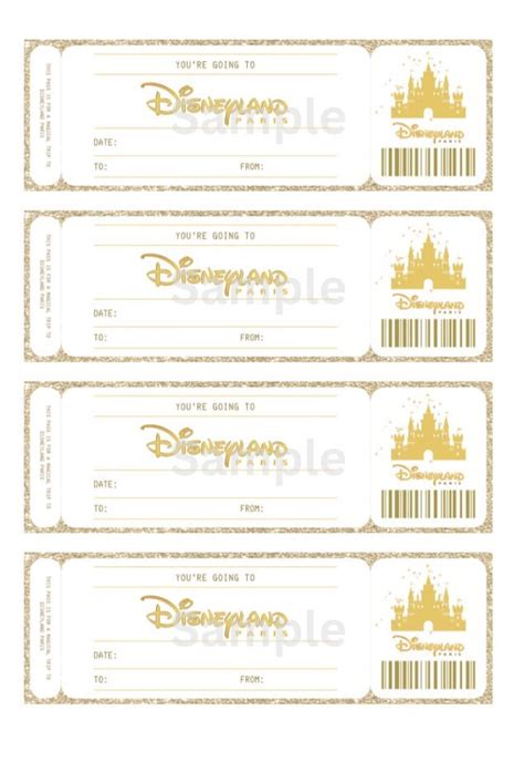 Printable Ticket To Disneyland Paris Surprise Gift Birthday Gift