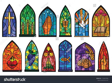 Church Windows Cartoon Set Icon Isolated Vetor Stock Livre De