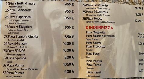 Speisekarte Von Dinos Pizza Norderney