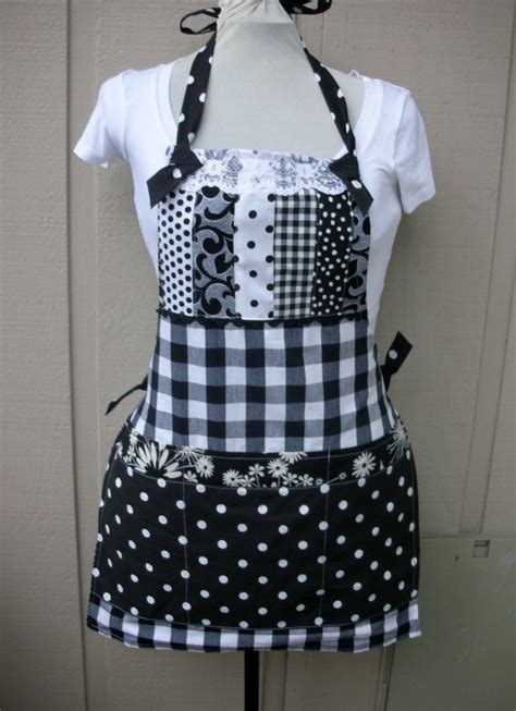 Black And White Aprons Handmade Full Size Apron By Anniesattic 4400