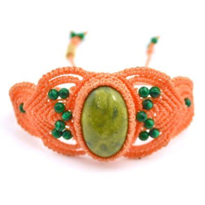 Serpentine Stone Macrame Bracelet In Peach And Green RUMI SUMAQ