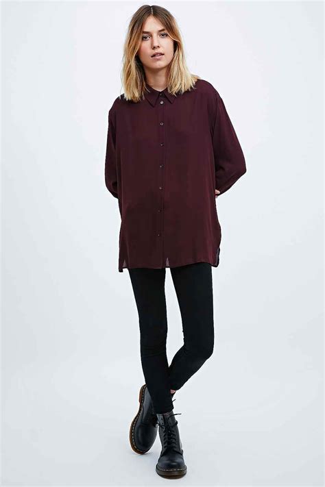 Pins And Needles Relaxed Oversized Shirt In Dark Red