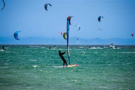 Kitesurfing On Valdevaqueros Beach Gibraltar Strait In Tarifa Spain