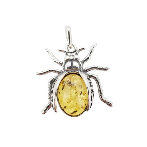 Beetle Citrine Amber Sterling Silver Pendant Amberman